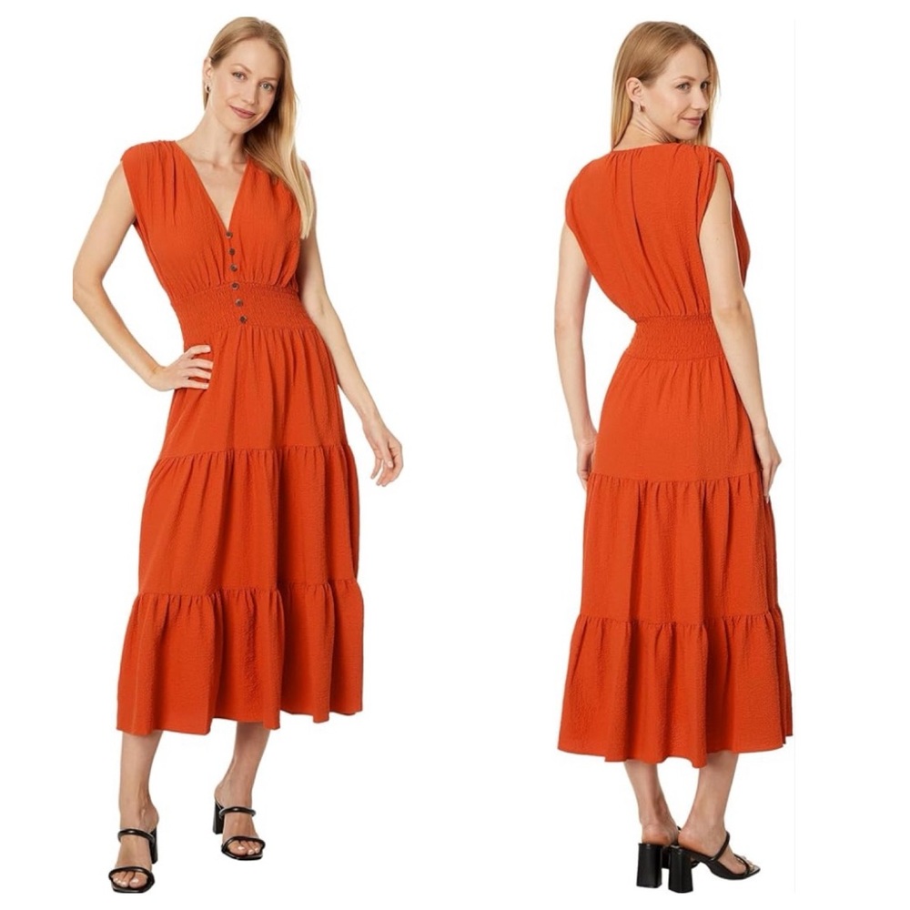 Calvin Klein V-Neck Tiered Midi Dress